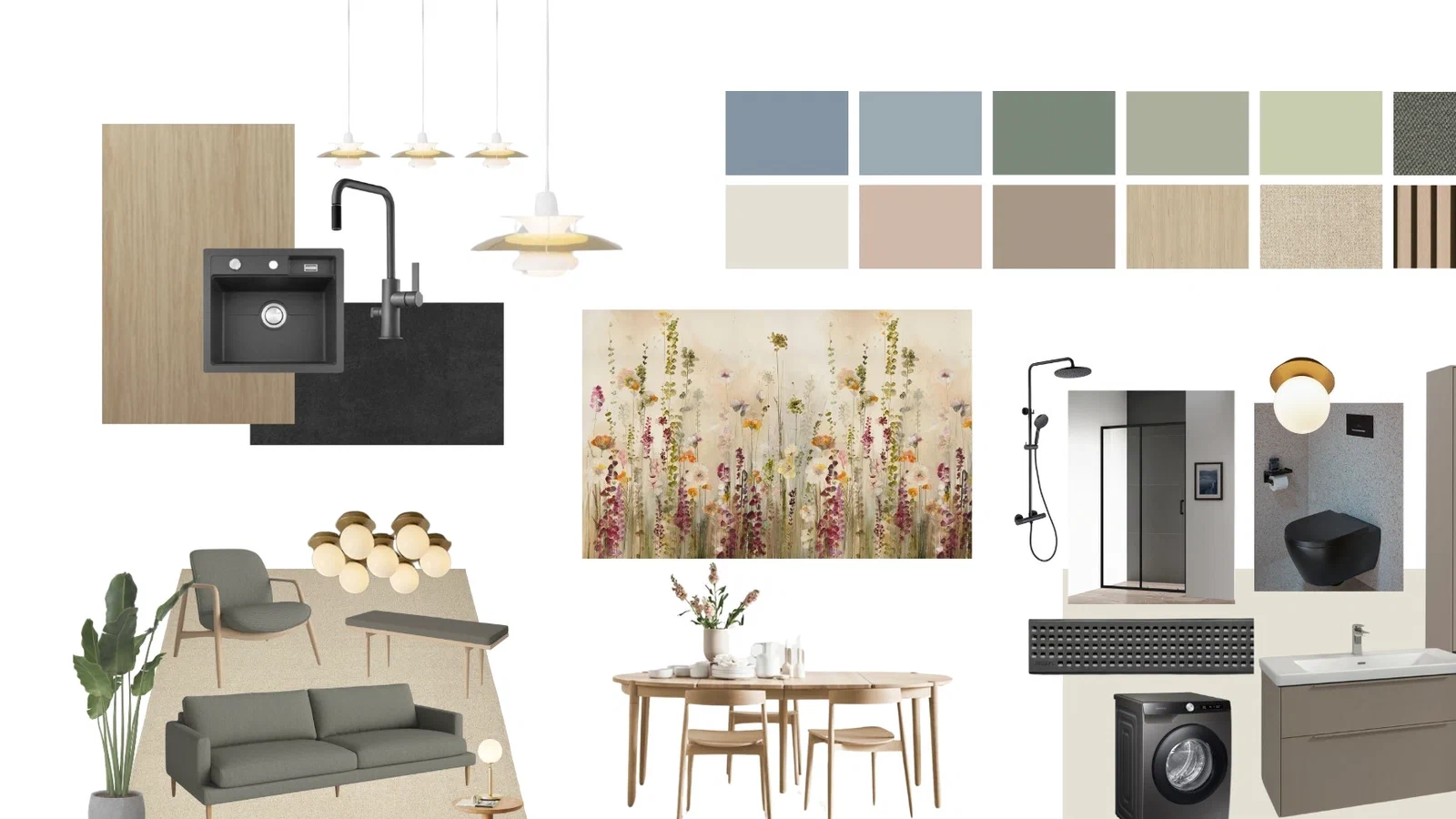 Moodboard for et familiehjem i skandinavisk stil
