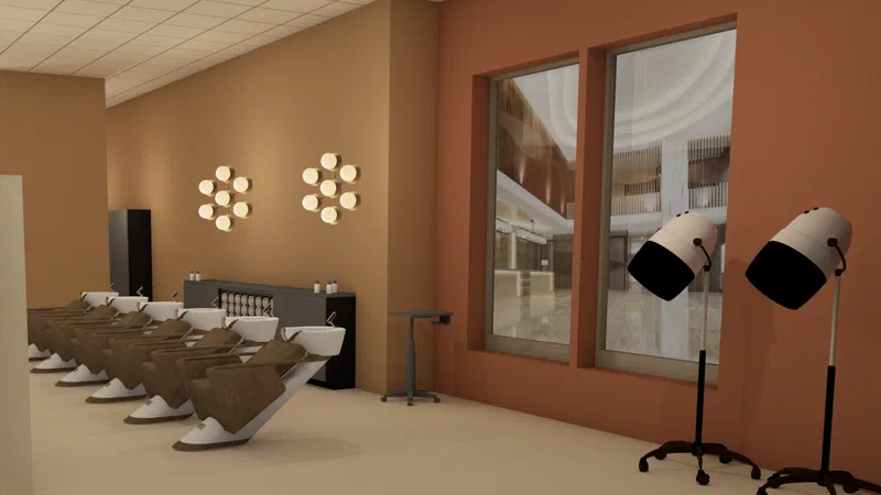 3D visualisering av vaskesone i frisørsalong